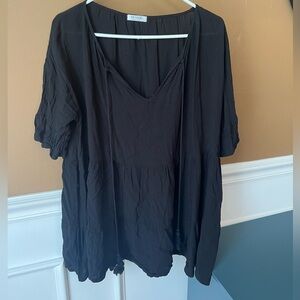 Women’s Black Flowy Teared Short Sleeve Swim Coverup Size L Beach Vacation